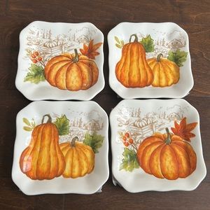 MAXCERA Set 4 Pumpkin GIVE THANKS Thanksgiving Dessert Appetizer Plates